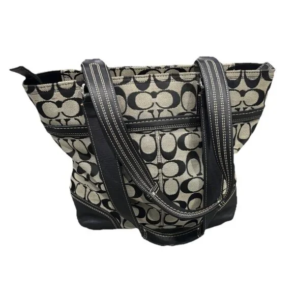 Coach Hampton Vintage Signature Black And Gray Tote - Picture 3 of 8